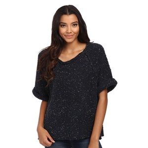 Free People Tweed Knit Sweater in Midnight Blue